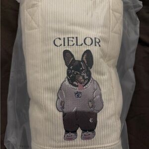 Cielor Dog Embroidered Cream corduroy tote bag